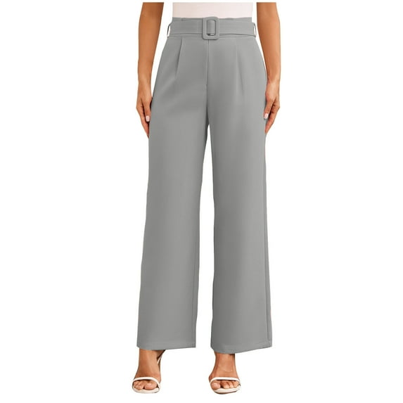 RYRJJ Women's Work Pants Straight Wide Leg High Waisted Casual Slacks Business Office Dress Pants Trousers with Pockets(Gray,M)
