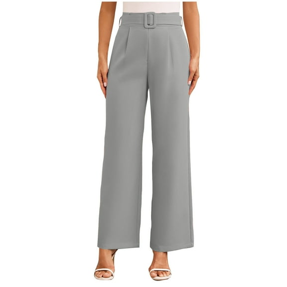 RYRJJ Women's Work Pants Straight Wide Leg High Waisted Casual Slacks Business Office Dress Pants Trousers with Pockets(Gray,S)