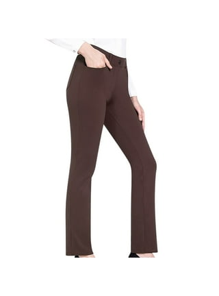 HUPOM Womens Dress Pants Stretchy Pants For Women Trousers Low Waist Rise  Long Taper Brown 3XL 