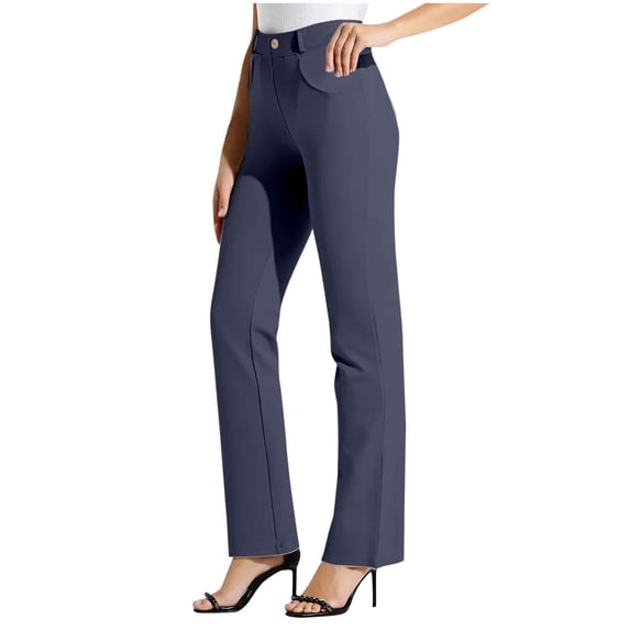 RYRJJ Women's Yoga Dress Pants with Pockets High Waist Straight Leg Work Slacks Stretchy Pull On Office Business Casual Trousers(Navy,S)