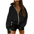 thumbnail image 1 of RYRJJ Women's Zip Up Hoodie Sweatshirt Y2K Fall Fashion Outwear Coat Long Sleeve Loose Fit Pockets Casual Trendy Hooded Jacket(Black,XL), 1 of 6