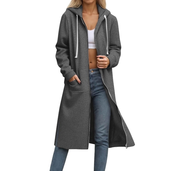 RYRJJ Women's Zip Up Hoodies Oversized Fleece Long Tunic Sweatshirts Casual Long Sleeve Side Split Fall Hoodie Jacket Coat(Dark Gray,XXL)