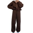 thumbnail image 1 of RYRJJ Womens 2 Piece Casual Outfit Workout Full Zip Cropped Hoodie Sweatsuits with Y2K Jogger Sweatpant Travel Track Suits Lounge Sets(Coffee,S), 1 of 5