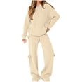 thumbnail image 1 of RYRJJ Womens 2 Piece Casual Outfit Workout Hoodie Sweatsuits with Cargo Sweatpant Travel Track Suits Lounge Sets(Beige,S), 1 of 8