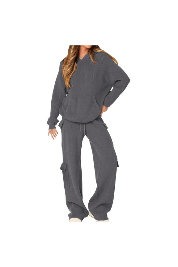 Womens 2 Piece Casual Outfit Workout Hoodie Sweatsuits with Cargo Sweatpant Travel Track Suits Lounge Sets(Gray,M)