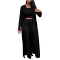 thumbnail image 1 of RYRJJ Womens 3 Piece Outfits Fall Lounge Sets Pajamas Long Sleeve Cardigan Crop Tank Top Wide Leg Pants Set Tracksuits(Black,L), 1 of 6