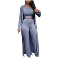 thumbnail image 1 of RYRJJ Womens 3 Piece Outfits Fall Lounge Sets Pajamas Long Sleeve Cardigan Crop Tank Top Wide Leg Pants Set Tracksuits(Blue,XL), 1 of 6