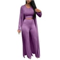 thumbnail image 1 of RYRJJ Womens 3 Piece Outfits Fall Lounge Sets Pajamas Long Sleeve Cardigan Crop Tank Top Wide Leg Pants Set Tracksuits(Purple,XXL), 1 of 6