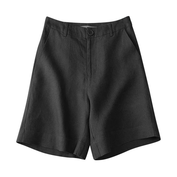 RYRJJ Womens Bermuda Shorts Linen Casual High Waist Wide Leg Shorts Knee Length Summer Shorts with Pockets(Black,XL)