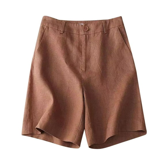 RYRJJ Womens Bermuda Shorts Linen Casual High Waist Wide Leg Shorts Knee Length Summer Shorts with Pockets(Brown,3XL)