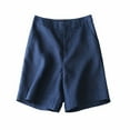 thumbnail image 1 of RYRJJ Womens Bermuda Shorts Linen Casual High Waist Wide Leg Shorts Knee Length Summer Shorts with Pockets(Navy,M), 1 of 6