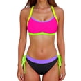 thumbnail image 1 of RYRJJ Womens Bikini Sets Color Block Swimsuits Supportive Wide Strap Two Piece Bathing Suit with Side Tie Cheeky Bottom Swimwear(Purple,XL), 1 of 8