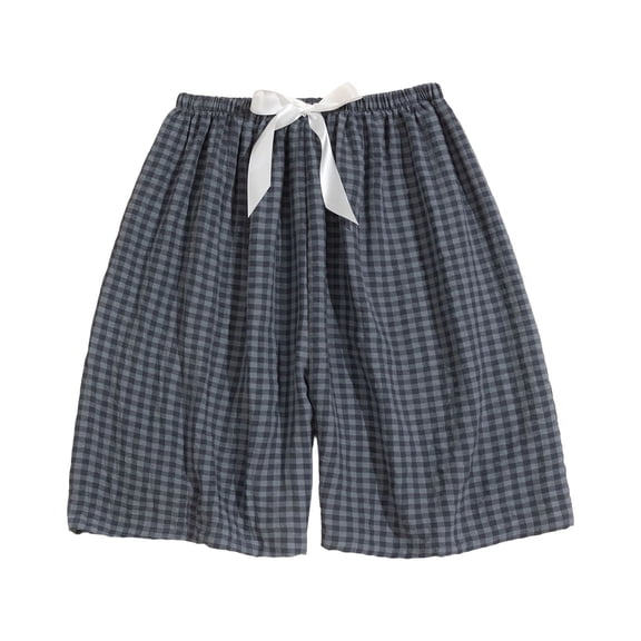 RYRJJ Womens Boxer Shorts Casual Summer Cotton Pajama Lounge Sleep Pjs Plaid Shorts Y2K Beach Bottoms(Dark Gray,Free Size)