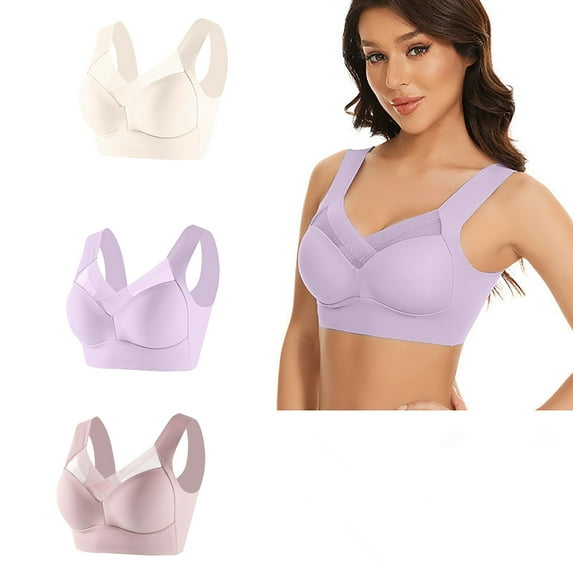 RYRJJ Womens Bras Comfy Lightweight Wireless Bras Posture Correcting Bra for Seniors Plus Size Full Coverage Soft Everyday Bra 2 Pack/3 Pack/4 Pack/5 Pack