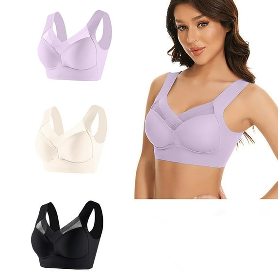 RYRJJ Womens Bras Comfy Lightweight Wireless Bras Posture Correcting Bra for Seniors Plus Size Full Coverage Soft Everyday Bra 2 Pack/3 Pack/4 Pack/5 Pack