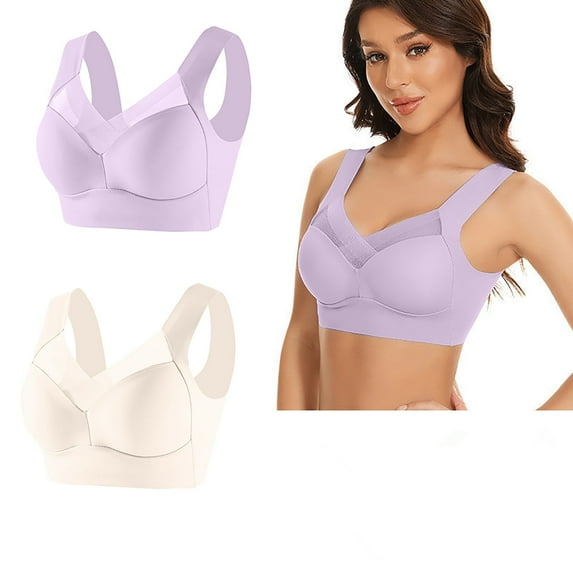 RYRJJ Womens Bras Comfy Lightweight Wireless Bras Posture Correcting Bra for Seniors Plus Size Full Coverage Soft Everyday Bra 2 Pack/3 Pack/4 Pack/5 Pack