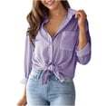 thumbnail image 1 of RYRJJ Womens Button Down Shirts Striped Classic Long Sleeve Collared Office Work Blouses Tops with Pocket(Purple,L), 1 of 8