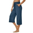 thumbnail image 1 of RYRJJ Womens Capri Pants Loose Yoga Pants Summer Wide Leg Drawstring Comfy Lounge Pajama Capris Sweatpants with Pockets(Blue,M), 1 of 8