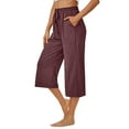 thumbnail image 1 of RYRJJ Womens Capri Pants Loose Yoga Pants Summer Wide Leg Drawstring Comfy Lounge Pajama Capris Sweatpants with Pockets(Wine,XXL), 1 of 8