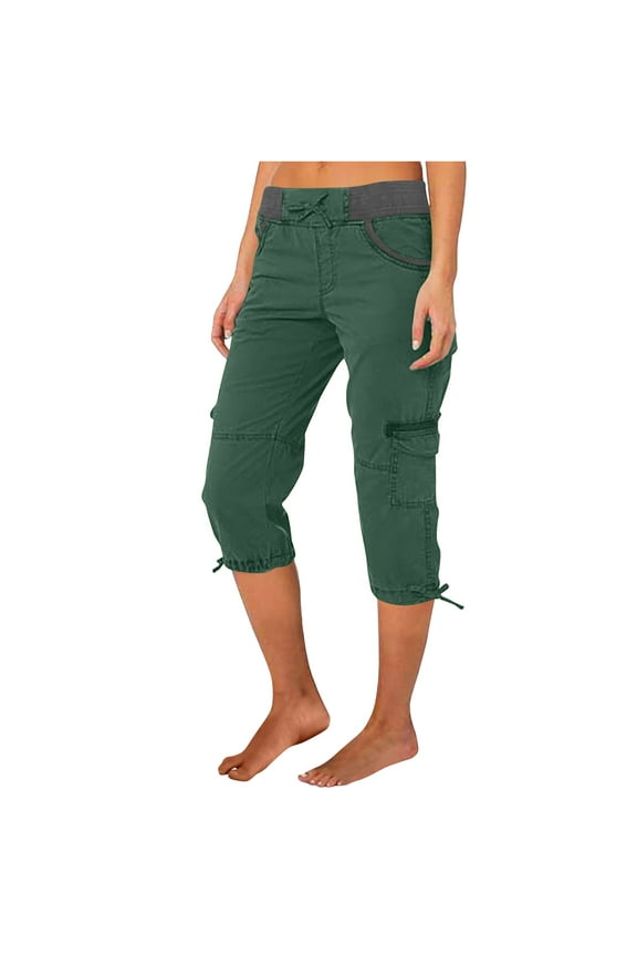 Womens Cargo Capris Hiking Pants with Multi-Pockets Lightweight Outdoor Capri Summer Casual Bermuda Shorts(Army Green,S)