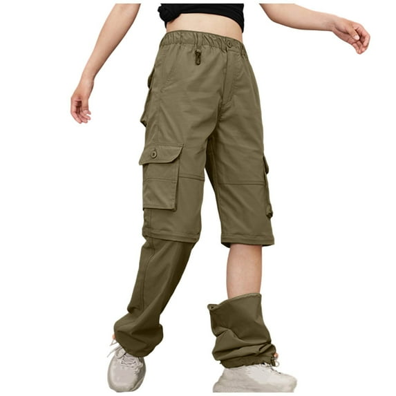 RYRJJ Womens Cargo Pants Convertible Zip-Off Shorts Quick-Dry Stretch Lightweight Outdoor Fishing Travel Hiking Pants with 6 Deep Pockets(Khaki;S)