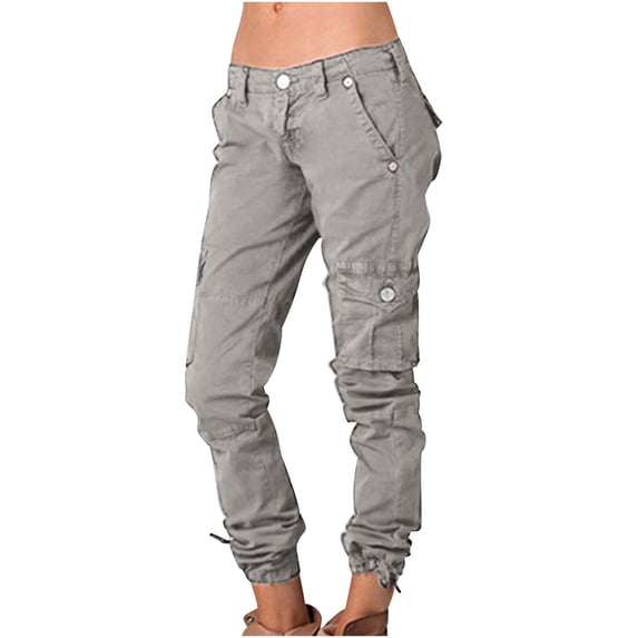 RYRJJ Womens Cargo Pants Multi-Pockets Plus Size Casual Combat Military Work Pants Lightweight Traveling Outdoor High Waist Jogger Trousers Gray L