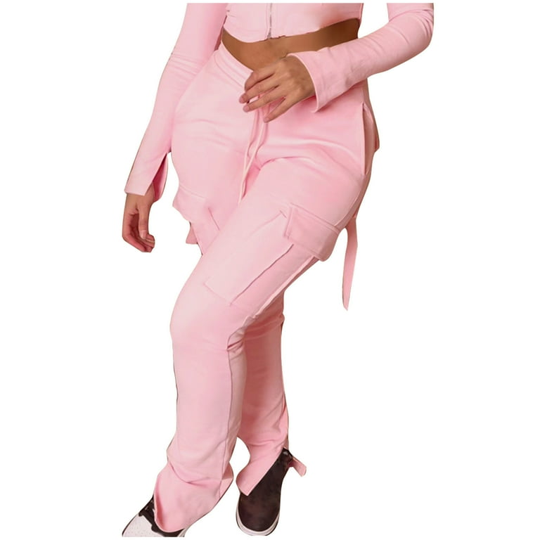Womens Pants Pink Stacked Leggings Summer Two Piece Set Pink Off