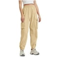 thumbnail image 1 of RYRJJ Womens Cargo Sweatpants Trendy Casual Baggy Elastic High Waisted Joggers Trousers Y2K Loose Lounge Athletic Pants with Pockets(Beige,M), 1 of 9
