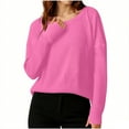 thumbnail image 1 of RYRJJ Womens Casual Crewneck Sweatshirt Waffle Knit Long Sleeve Shirts Solid Loose Fit Fall Pullover Tops with Thumb Hole(Hot Pink,M), 1 of 5