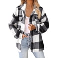 thumbnail image 1 of RYRJJ Womens Casual Jacket Plaid Button Down Long Sleeve Fuzzy Sherpa Fleece Shacket Fall Winter Coats Outerwear with Pockets(Black,S), 1 of 9
