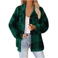 thumbnail image 1 of RYRJJ Womens Casual Jacket Plaid Button Down Long Sleeve Fuzzy Sherpa Fleece Shacket Fall Winter Coats Outerwear with Pockets(Green,S), 1 of 6