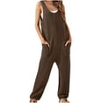thumbnail image 1 of RYRJJ Womens Casual Loose Knit Jumpsuits Sleeveless V Neck Romper with Pocket Wide Leg Long Pants Overalls for All Seasons(Brown,XL), 1 of 7