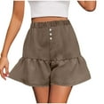thumbnail image 1 of RYRJJ Womens Casual Wide Leg Shorts Elastic High Waisted Cute Ruffle Hem Casual Summer Beach Shorts with Pockets(Brown,XL), 1 of 7