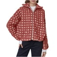thumbnail image 1 of RYRJJ Womens Checkered Sherpa Jacket Cropped Long Sleeve Stand Collar Plaid Fleece Coats Warm Casual Zip Up Outwear with Pockets(Watermelon Red,S), 1 of 7