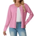thumbnail image 1 of RYRJJ Womens Classic Cardigan Sweaters Lightweight Crew Neck Long Sleeve Open Front Sweater Fall Knitted Button Up Cardigans(Pink,XXL), 1 of 8
