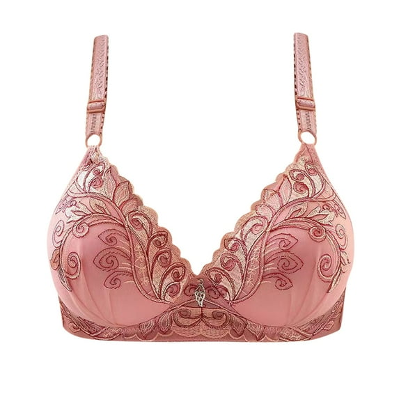 RYRJJ Womens Comfort Wirefree Shaper Bra Full-Coverage Wireless Bralette Unpadded Deep Cup Bra Lace Floral Comfy Everyday Bras for Women(Pink,S)