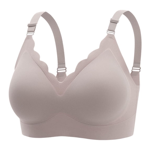 RYRJJ Womens Comfortable Wireless Bras Push Up Seamless Smoothing Bralettes Soft V Neck Brassiere Scalloped Full Coverage Everyday Bra