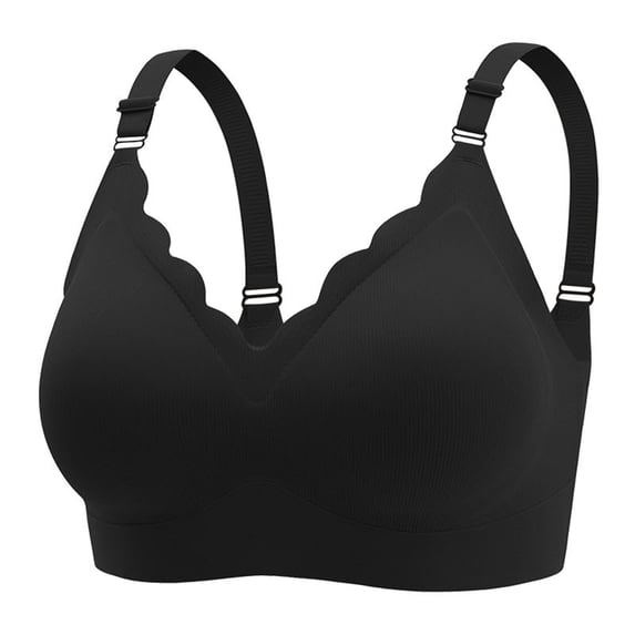 RYRJJ Womens Comfortable Wireless Bras Push Up Seamless Smoothing Bralettes Soft V Neck Brassiere Scalloped Full Coverage Everyday Bra