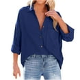thumbnail image 1 of RYRJJ Womens Cotton Button Down Shirt Oversized Casual Long Sleeve Loose Fit Collared Linen Work Blouse Tops with Pocket(Dark Blue,M), 1 of 8