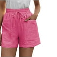 thumbnail image 1 of RYRJJ Womens Cotton Linen Comfy Shorts Casual Wide Leg Elastic Waist Drawstring Pocketed Shorts(Hot Pink,4XL), 1 of 5