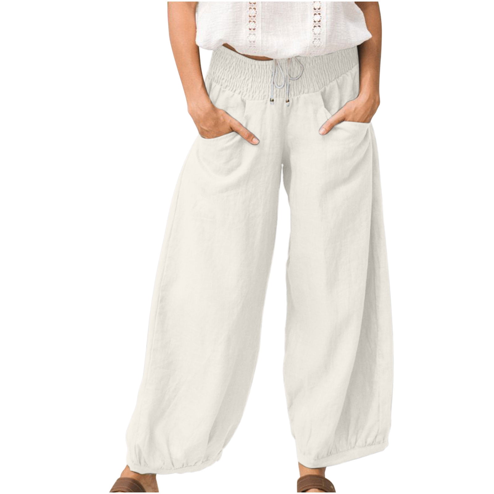 CO Cotton Drawstring Trousers in White — UFO No More