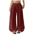 thumbnail image 1 of RYRJJ Womens Cotton Linen Palazzo Pants Drawstring Elastic Waist Casual Wide Leg Trousers Summer Boho Beach Lounge Pant with Pockets(Wine;XL), 1 of 8