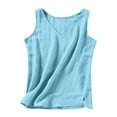 thumbnail image 1 of RYRJJ Womens Cotton Linen Tank Tops V Neck Dressy Casual Sleeveless Blouses Summer Loose Fit Side Slit Cami Shirts(Light Blue,L), 1 of 7