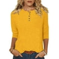thumbnail image 1 of RYRJJ Womens Crew Neck 3/4 Sleeve Tops Basic Button T-Shirts Solid Loose Cute Tunic Tee Dressy Casual Blouses Fit Pullover(Yellow,3XL), 1 of 5