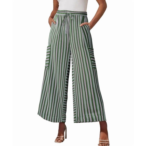 RYRJJ Womens Drawstring Striped Pants Wide Leg Lounge Trousers Comfy Loose Casual High Waisted Palazzo Pants with Pockets(Multicolor,S)