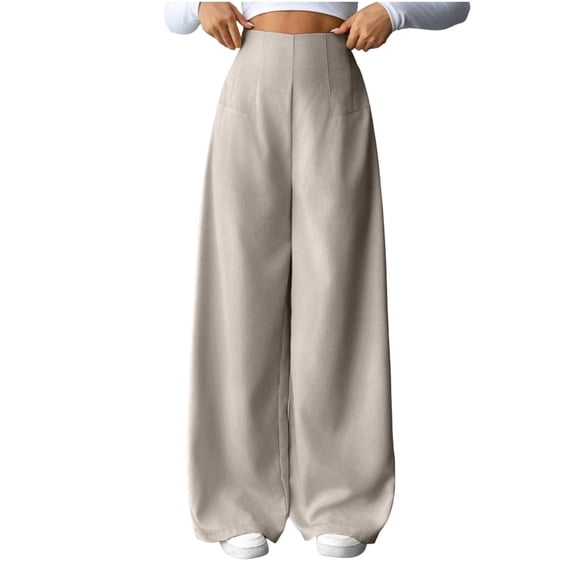 RYRJJ Womens Dress Pants High Waisted Wide Leg Work Pants Business Casual Trousers Pull On Office Slacks with Pockets(Khaki,L)