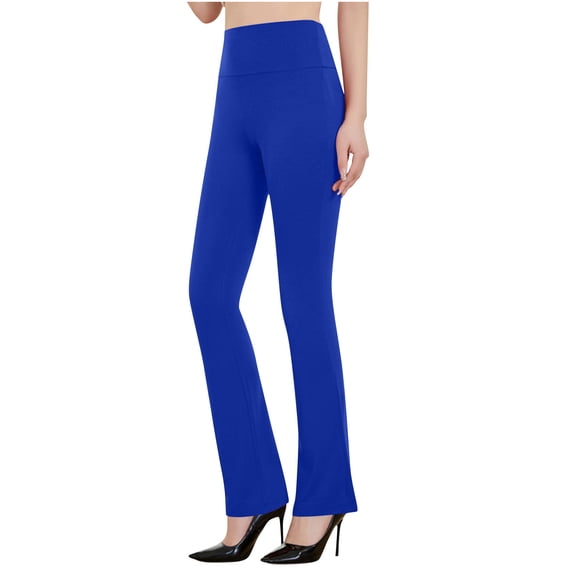 RYRJJ Womens Dress Yoga Pants Bootcut Business Casual Work Pants Stretchy Slacks Flraed Leg Office Pull On Trousers(Blue;S)