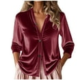 thumbnail image 1 of RYRJJ Womens Dressy Velvet Blouse Long Sleeve V-Neck Button Down Shirts Office Trendy Fall Casual Work Tunic Tops(Wine,XL), 1 of 6