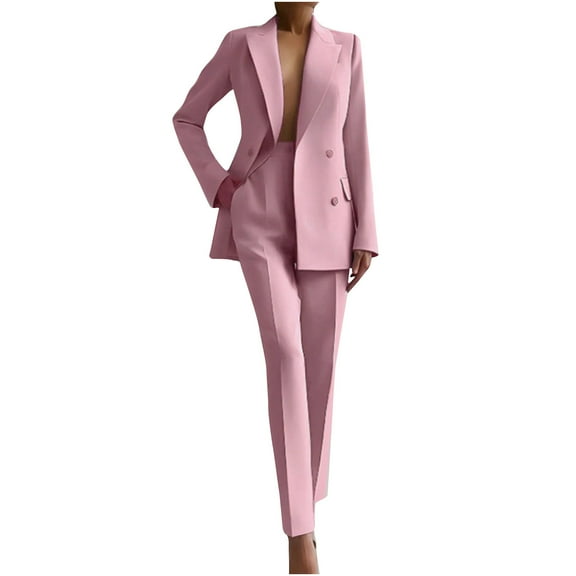 RYRJJ Womens Fall Fashion 2 Piece Blazer Sets Slim Fitted Business Work Single Breasted Blazers Jacket and Pencil Pants Suits Set(Pink,S)