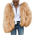 thumbnail image 1 of RYRJJ Womens Fashion Cropped Coats Long Sleeve Crewneck Open Front Shaggy Fuzzy Faux Fur Cardigan Jacket Winter Warm Outwear(Khaki,XL), 1 of 5